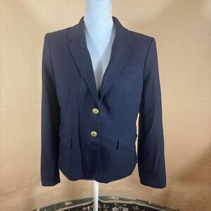 J. Crew Womens Wool Blend Notch Lapel Two Button Blazer Jacket Navy Blue Size 12